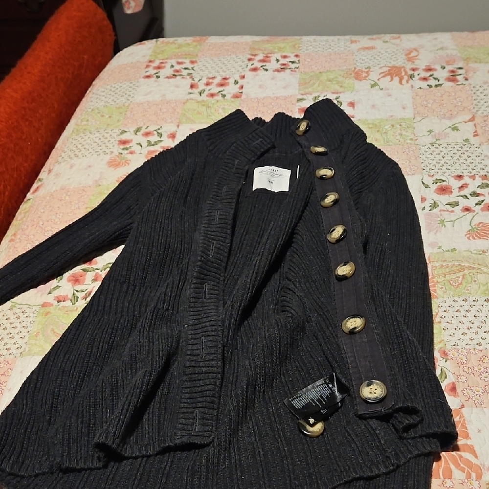 H&M Black Ribbed Button-Front Cardigan Jacket